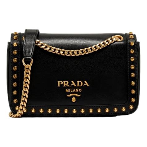 prada shoulder bag pattina studded black|prada patent shoulder bag.